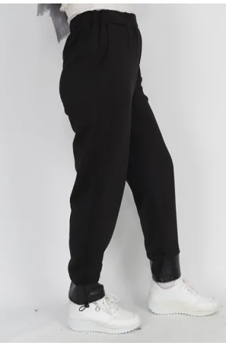 Noktae Scuba Fabric Cuff Leder Detaillierte Hose 18139-01 Schwarz 18139-01