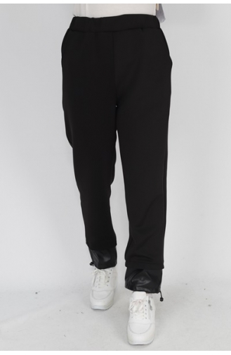 Noktae Pantalon Détaillé En Cuir à Revers En Tissu Scuba 18139-01 Noir 18139-01