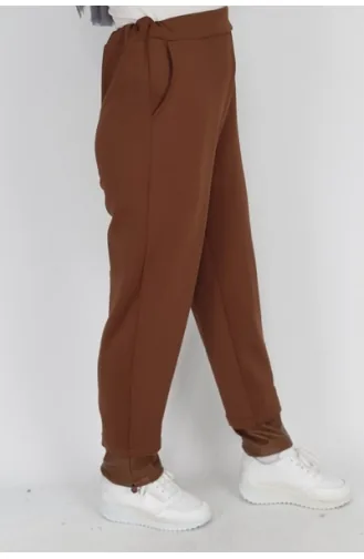 Noktae Pantalon Détaillé En Cuir Et Jambe En Tissu Scuba 18139-02 Tan 18139-02