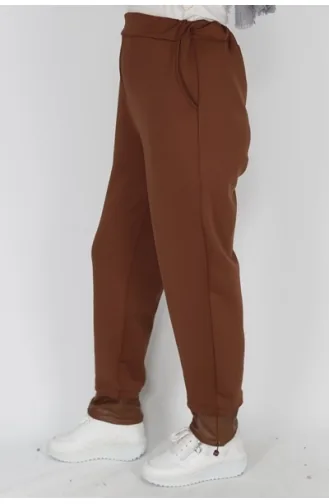 Noktae Pantalon Détaillé En Cuir Et Jambe En Tissu Scuba 18139-02 Tan 18139-02