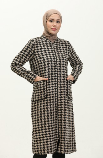 Houndstooth Patterned Zippered Cape 1225-01 Black Mink 1225-01