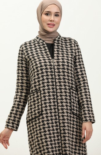 Houndstooth Patterned Zippered Cape 1225-01 Black Mink 1225-01