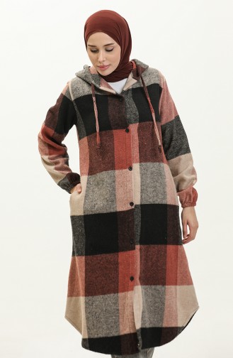 Hooded Patterned Cape 0184-01 Black Brick Red 0184-01