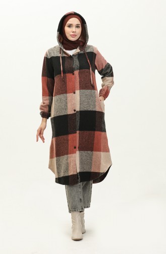 Hooded Patterned Cape 0184-01 Black Brick Red 0184-01