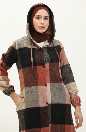 Hooded Patterned Cape 0184-01 Black Brick Red 0184-01