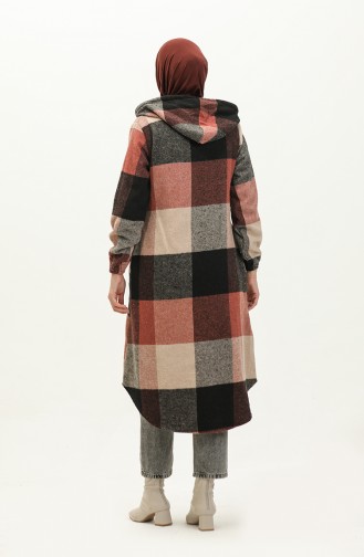 Hooded Patterned Cape 0184-01 Black Brick Red 0184-01