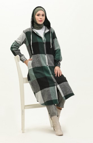 Hooded Patterned Cape 0184-03 Emerald Green Black 0184-03