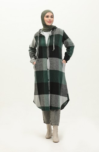Hooded Patterned Cape 0184-03 Emerald Green Black 0184-03