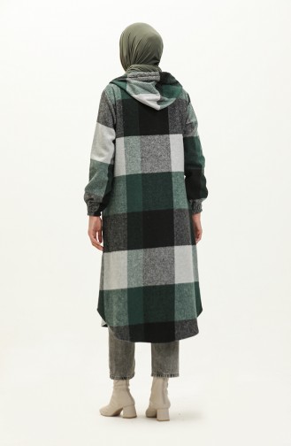 Hooded Patterned Cape 0184-03 Emerald Green Black 0184-03