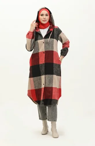 Gemusterte Cape mit Kapuze 0184-04 Schwarz Koralle 0184-04