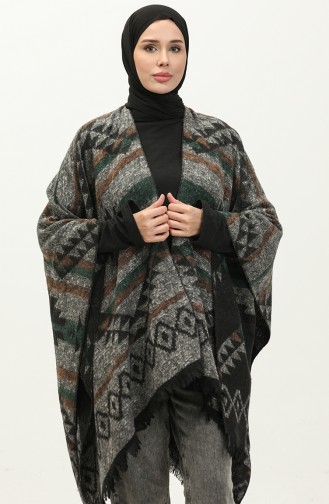 Poncho Met Asterpatroon 2042-02 Zwart Smaragdgroen 2042-02