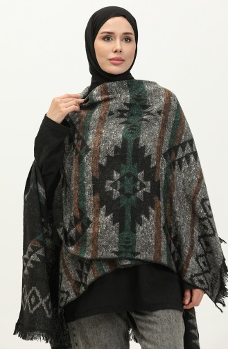 Poncho Met Asterpatroon 2042-02 Zwart Smaragdgroen 2042-02