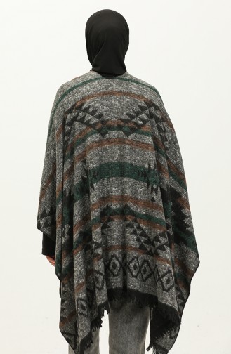Poncho Met Asterpatroon 2042-02 Zwart Smaragdgroen 2042-02