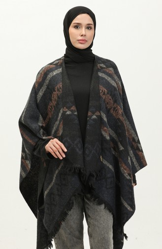 Aster Patterned Poncho 2042-05 Navy Blue Onion Skin 2042-05