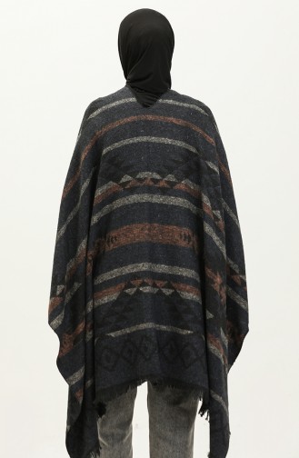 Aster Patterned Poncho 2042-05 Navy Blue Onion Skin 2042-05