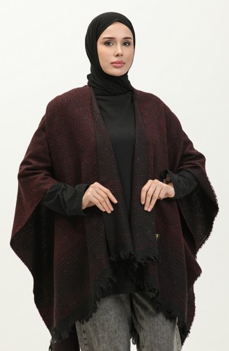Poncho Mit Fischgrätmuster 2045-03 Pflaume 2045-03