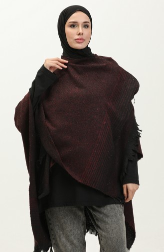 Herringbone Patterned Poncho 2045-03 Plum 2045-03