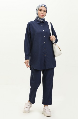 Shirt Collar Two Piece Suit 4436-02 Navy Blue 4436-02