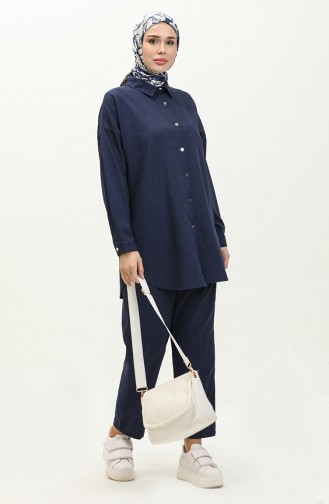 Shirt Collar Two Piece Suit 4436-02 Navy Blue 4436-02