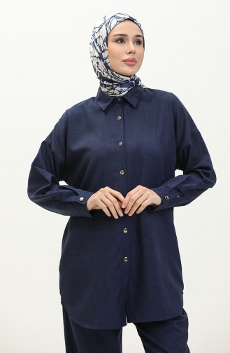 Shirt Collar Two Piece Suit 4436-02 Navy Blue 4436-02