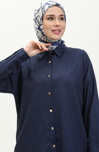 Shirt Collar Two Piece Suit 4436-02 Navy Blue 4436-02