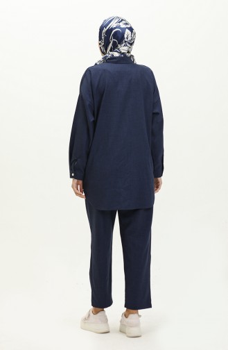 Shirt Collar Two Piece Suit 4436-02 Navy Blue 4436-02
