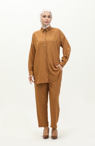 Ensemble Deux Pièces Tunique Pantalon Col Chemise 4436-06 Camel 4436-06