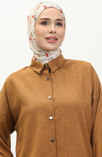 Gömlek Yaka Tunik Pantolon İkili Takım 4436-06 Camel