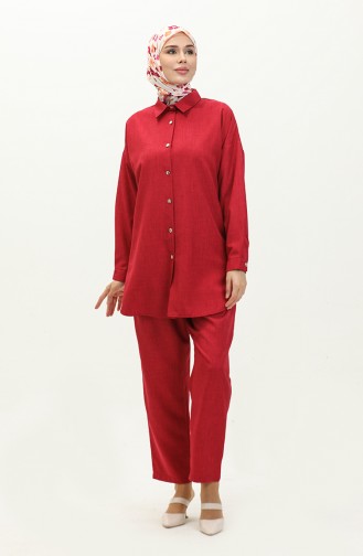 Ensemble Deux Pièces Tunique Pantalon Col Chemise 4436-07 Rouge Claret 4436-07