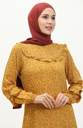 Rüschengemustertes Viskosekleid 0179A-01 Senf 0179-01