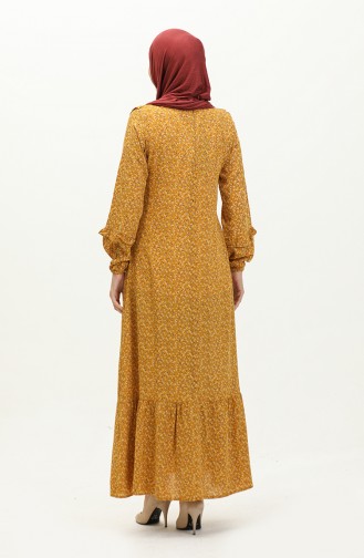 Frilly Patterned Viscose Dress 0179A-01 Mustard 0179-01