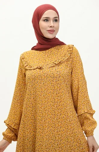 Rüschengemustertes Viskosekleid 0179B-01 Senf 0179-01