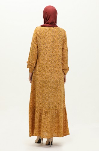 Frilly Patterned Viscose Dress 0179B-01 Mustard 0179-01