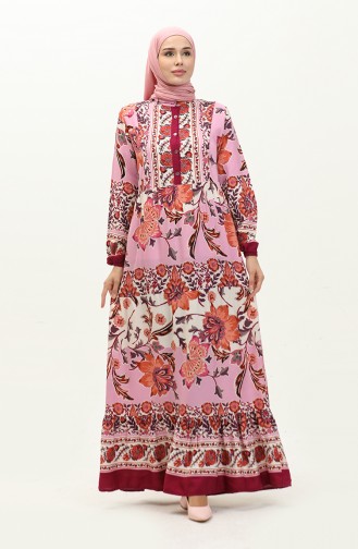 Patterned Viscose Dress 0185-02 Pink 0185-02