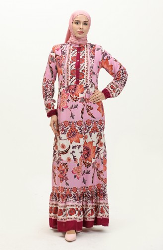 Patterned Viscose Dress 0185-02 Pink 0185-02