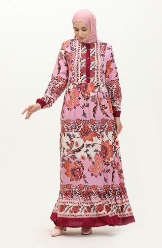 Patterned Viscose Dress 0185-02 Pink 0185-02