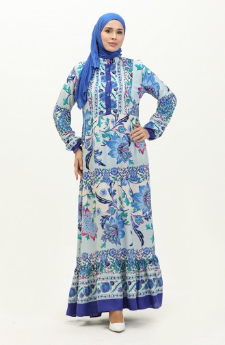 Patterned Viscose Dress 0185-03 Mint Blue 0185-03