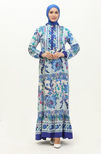 Patterned Viscose Dress 0185-03 Mint Blue 0185-03