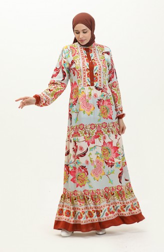 Viscose-jurk Met Patroon 0185-05 Mintblauw Roze 0185-05
