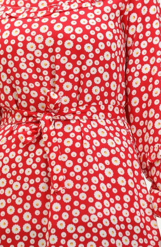 فستان فيسكوز منقوش 0186-01 أحمر 0186-01