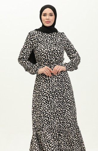 Viscose-jurk Met Bloemenmotief 0186-02 Zwart 0186-02