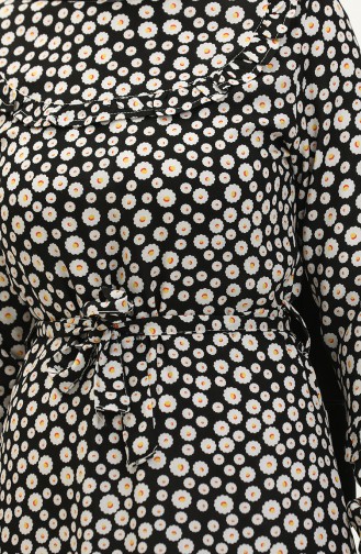 Flower Patterned Viscose Dress 0186-02 Black 0186-02