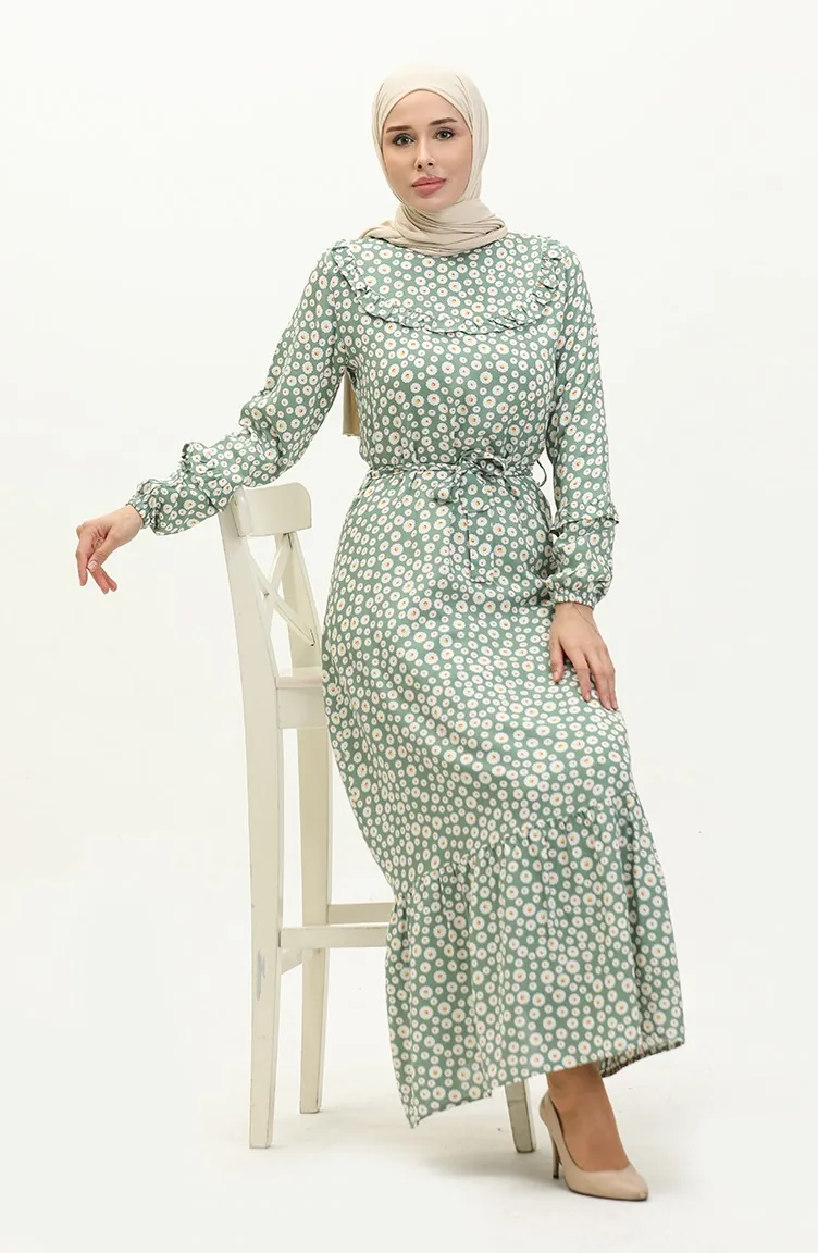 Robe Viscose A Motifs Fleur 0186-04 Khaki 0186-04