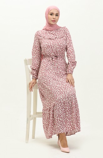 Flower Patterned Viscose Dress 0186-05 Dusty Rose 0186-05