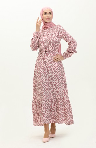 Flower Patterned Viscose Dress 0186-05 Dusty Rose 0186-05