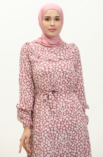 Flower Patterned Viscose Dress 0186-05 Dusty Rose 0186-05