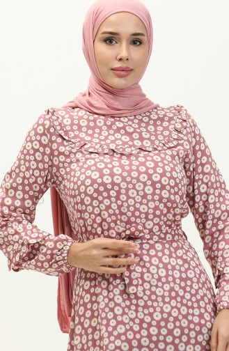 Flower Patterned Viscose Dress 0186-05 Dusty Rose 0186-05