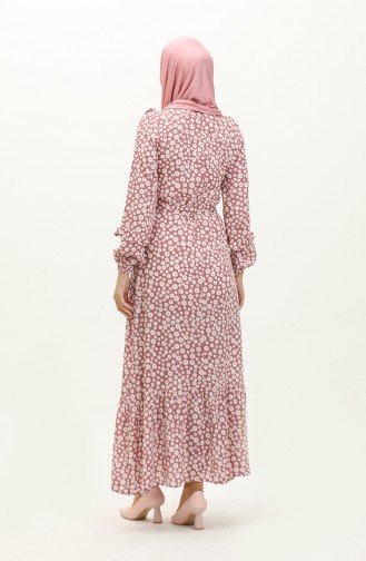 Flower Patterned Viscose Dress 0186-05 Dusty Rose 0186-05