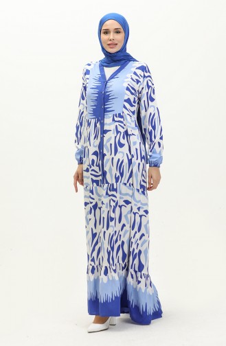 فستان فيسكوز منقوش 0187-01 أزرق ملكي 0187-01