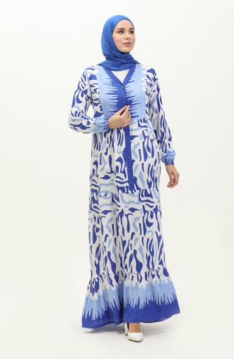 فستان فيسكوز منقوش 0187-01 أزرق ملكي 0187-01